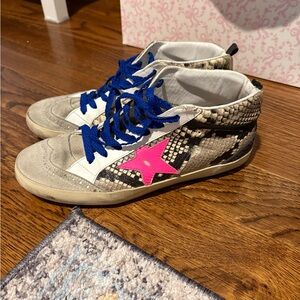 Golden Goose Sneakers with Pink Star and Blue Laces